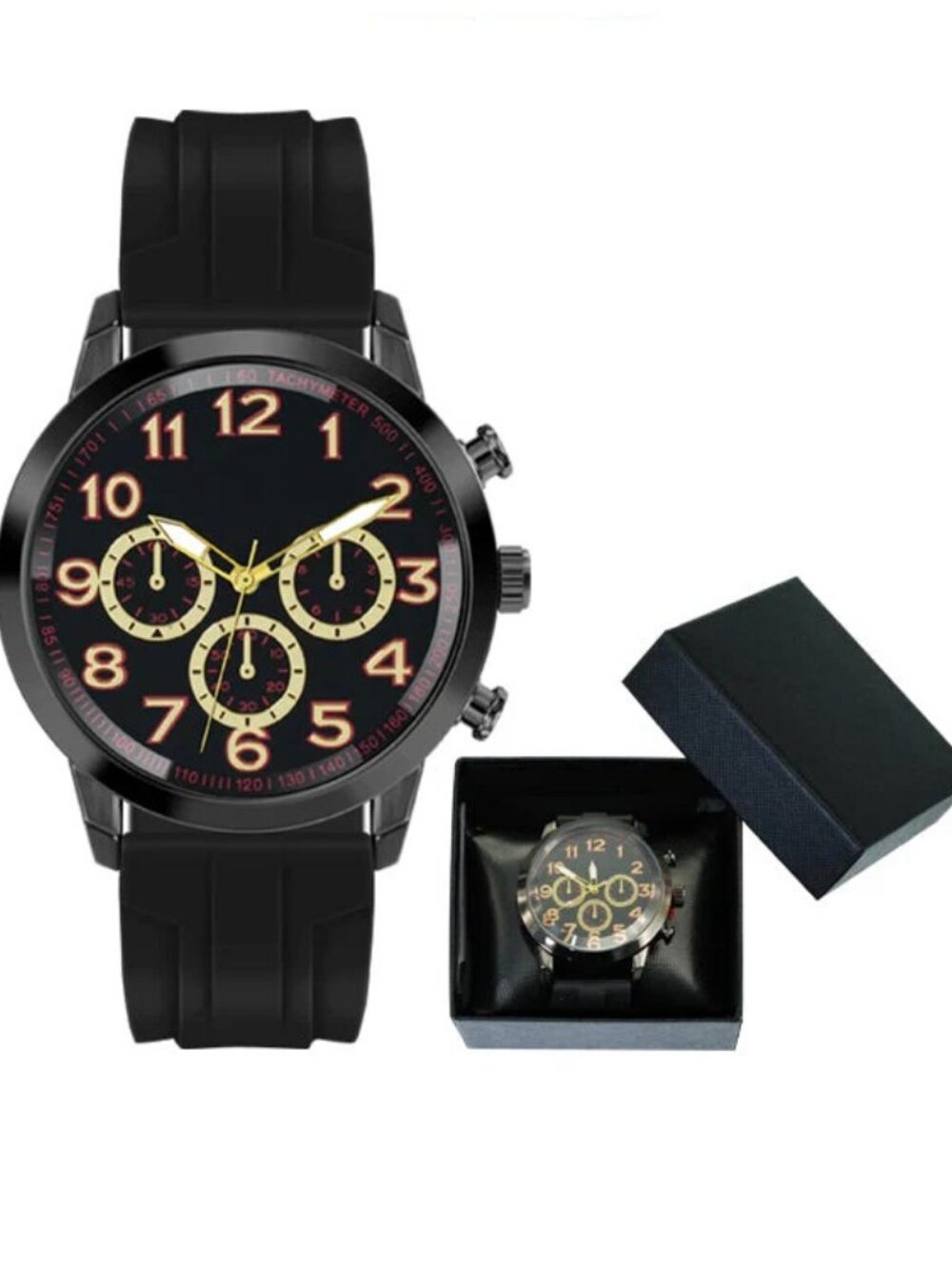 MC Montres Carlo Men's Black & Gold 44mm Quartz Watch NIB